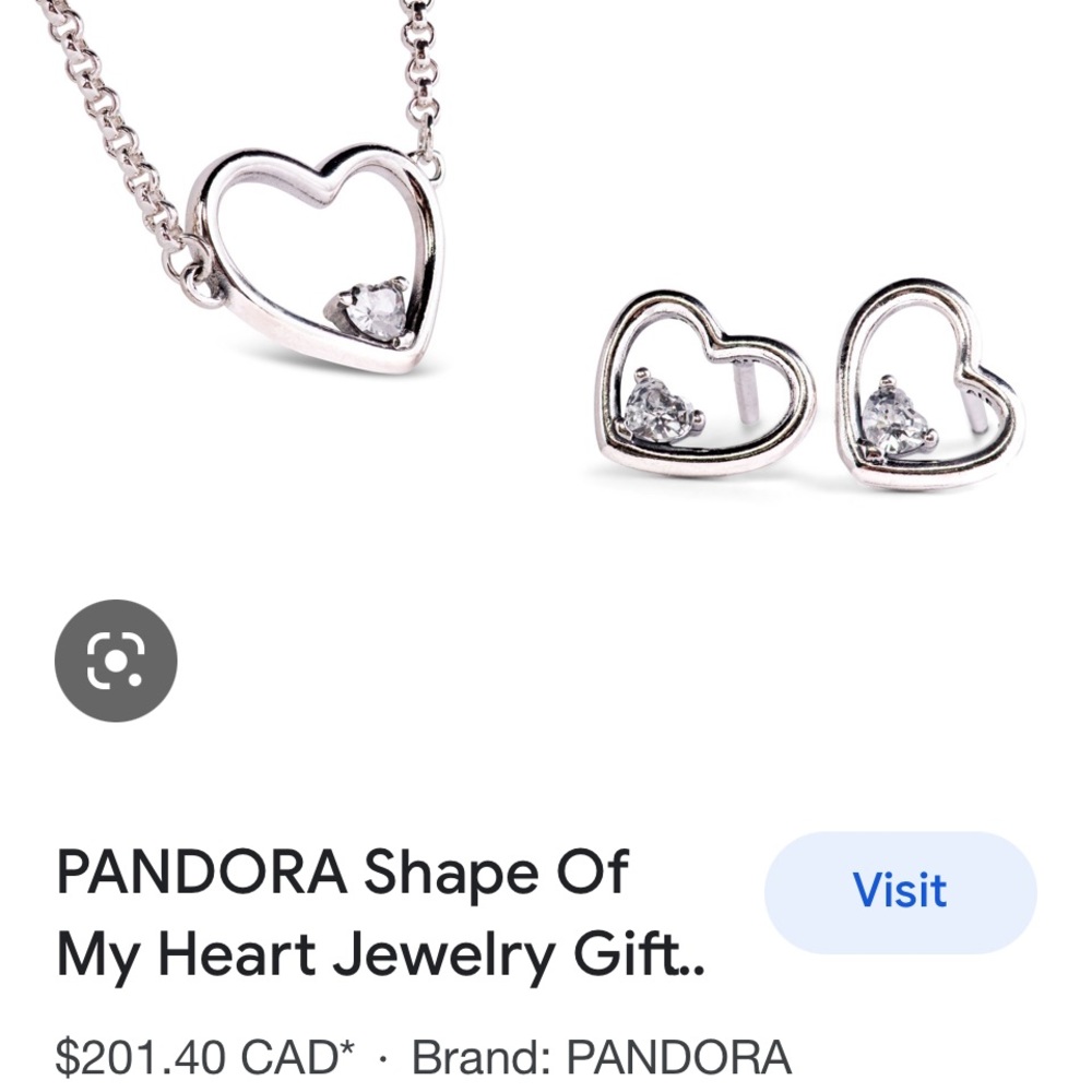 Pandora shape of heart earrings and necklace gift set